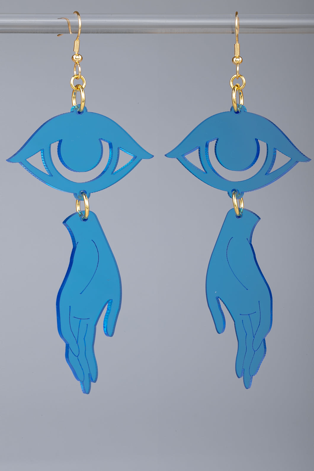 Large Hand Eye Earrings - Blue