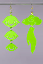 Load image into Gallery viewer, Large Hand Cloud Eyes Earrings - Neon Green
