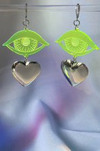 Load image into Gallery viewer, Eye Locket Earrings - Neon Green
