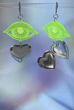 Load image into Gallery viewer, Eye Locket Earrings - Neon Green
