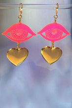 Load image into Gallery viewer, Eye Locket Earrings - Neon Pink
