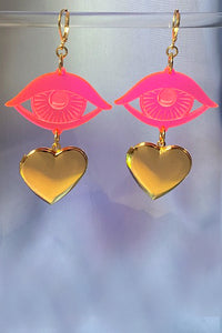 Eye Locket Earrings - Neon Pink