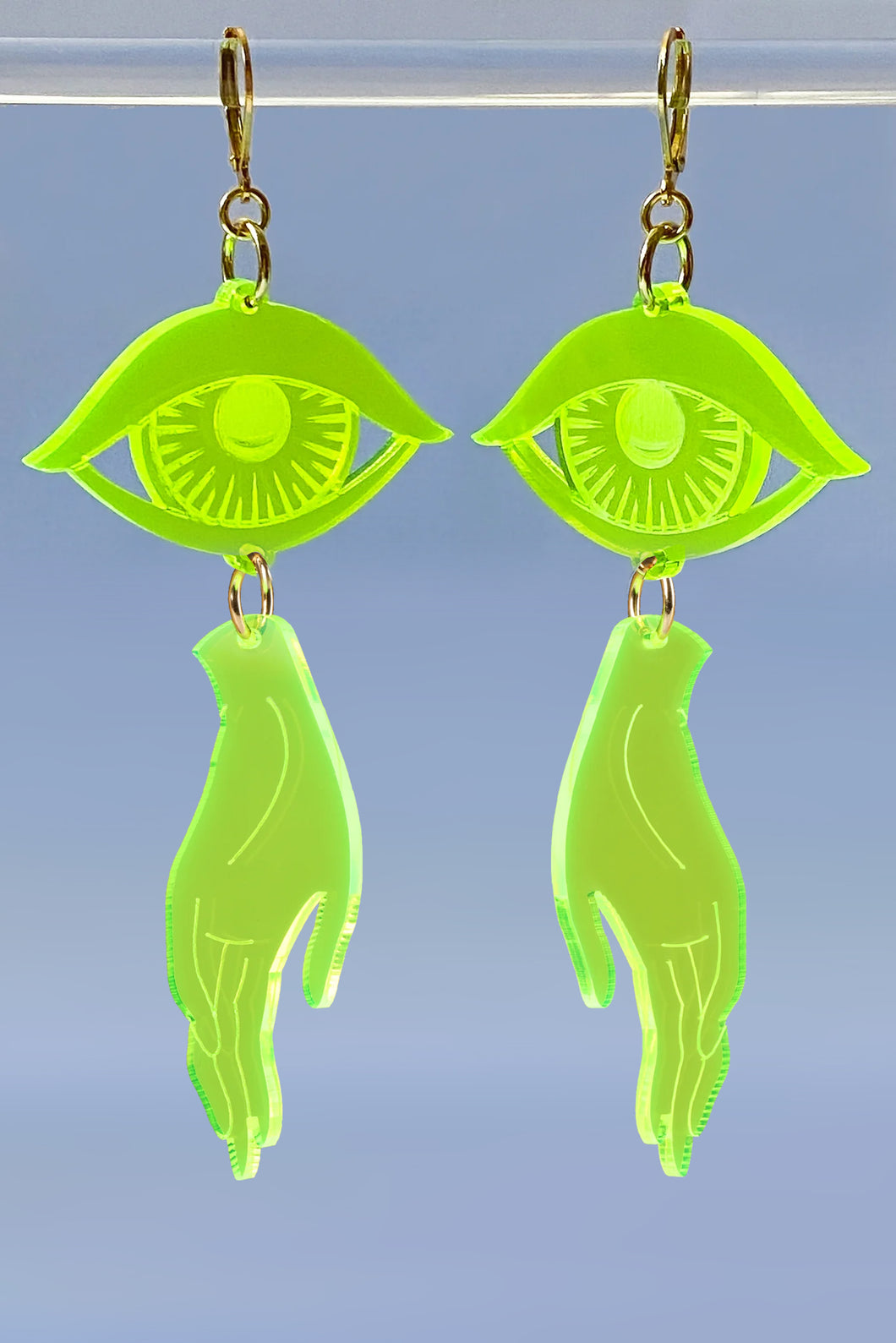 Large Hand Eye Earrings - Neon Green