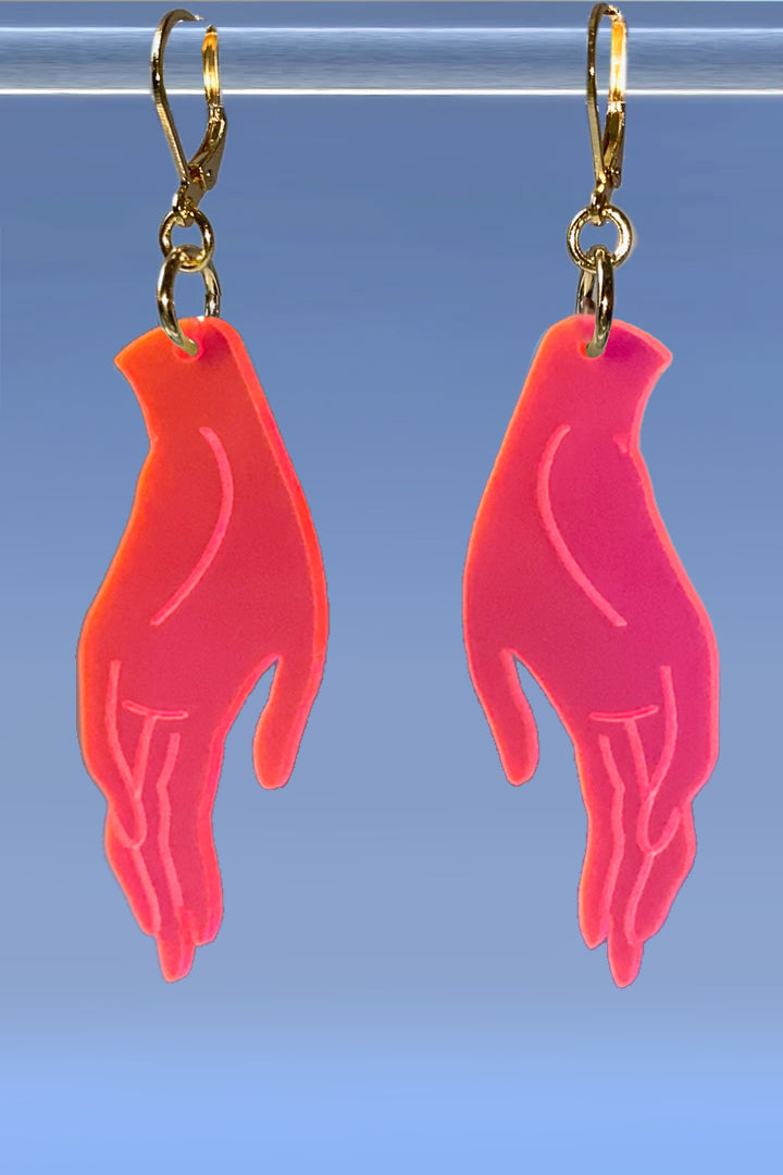 Large Hand Earrings - Neon Pink