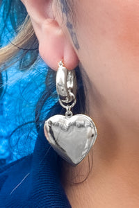 Heart Locket Earrings - Silver