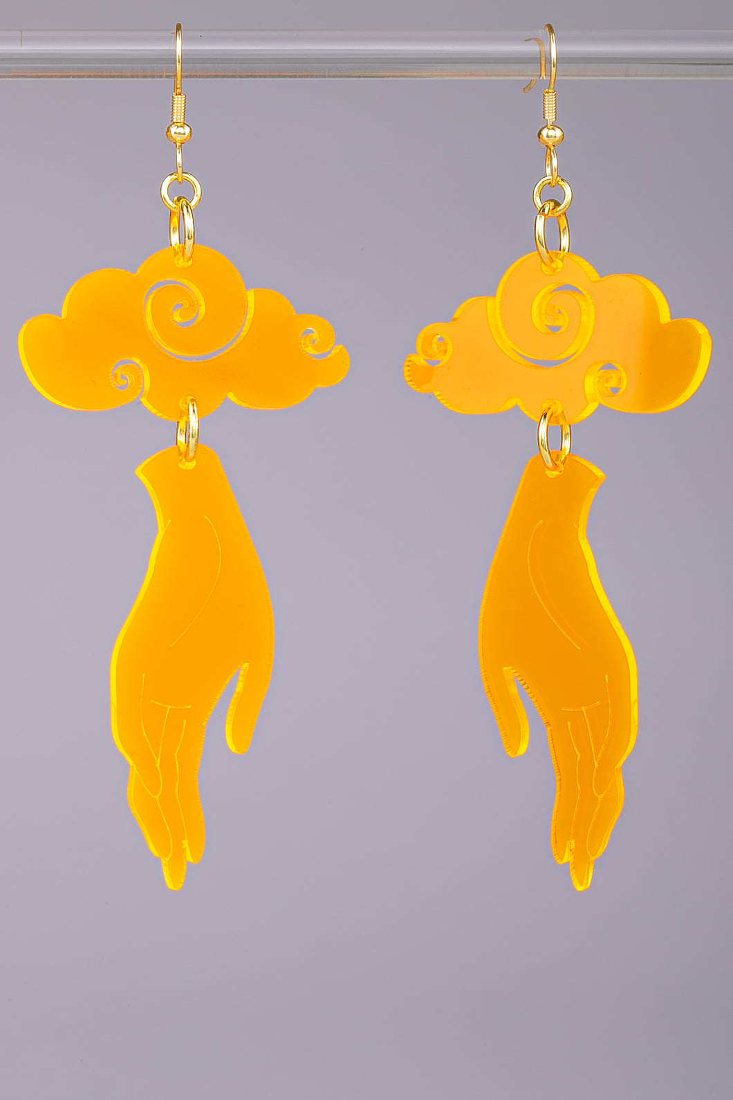 Large Hand Cloud Earrings - Neon Orange