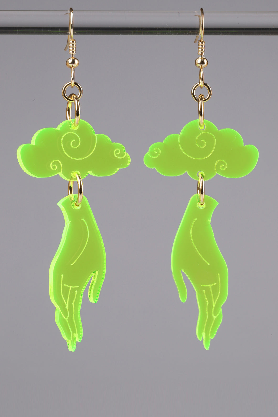 Small Hand Cloud Earrings - Neon Green