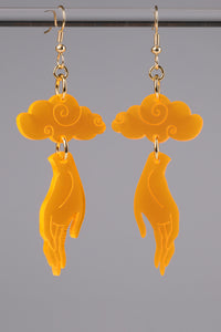 Small Hand Cloud Earrings - Neon Orange