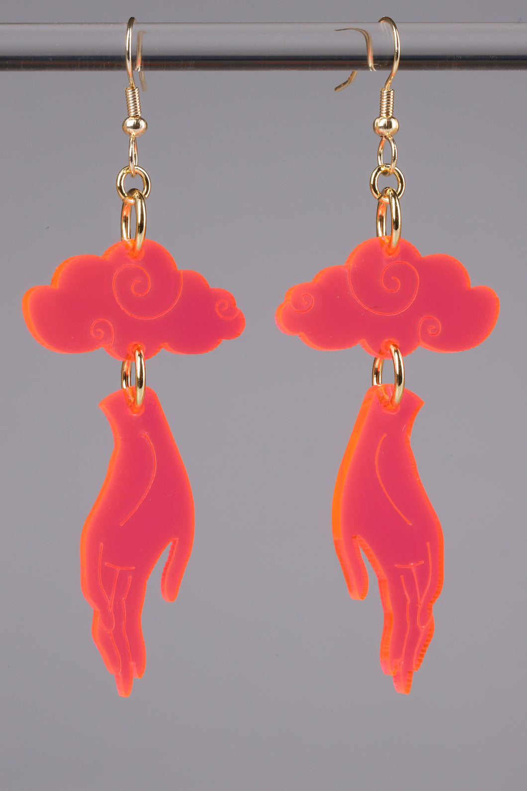 Small Hand Cloud Earrings - Neon Pink