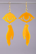 Load image into Gallery viewer, Large Hand Eye Earrings - Neon Orange
