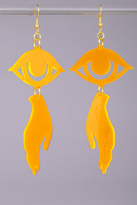 Large Hand Eye Earrings - Neon Orange