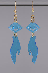 Small Hand Eye Earrings - Blue