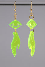 Load image into Gallery viewer, Small Hand Eye Earrings - Neon Green
