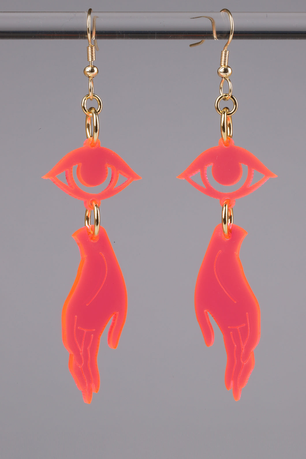 Small Hand Eye Earrings - Neon Pink