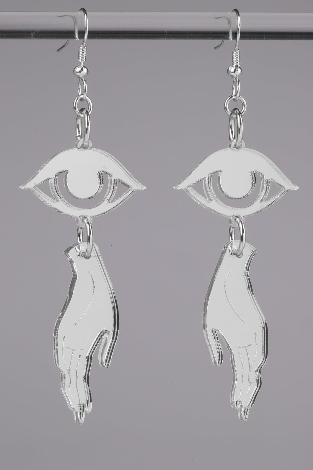 Small Hand Eye Earrings - Silver