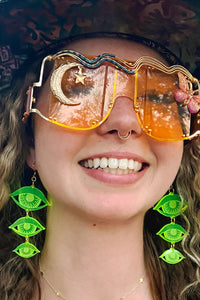 Large Eyes Earrings - Neon Green