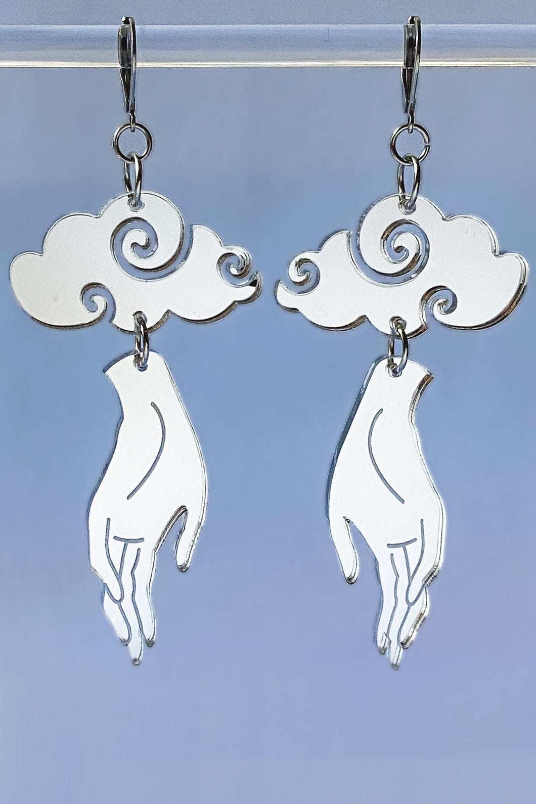 Large Hand Cloud Earrings - Silver