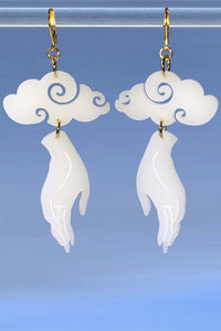 Large Hand Cloud Earrings - White