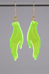 Large Hand Earrings - Neon Green