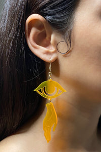 Large Hand Eye Earrings - Neon Orange