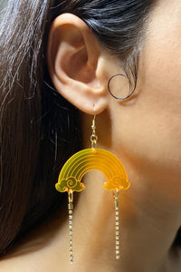 Large Diamond Rainbow Earrings - Neon Orange