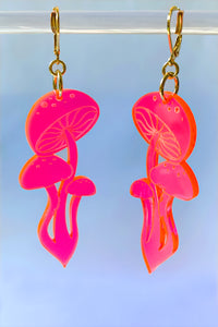 Large Shroom Earrings - Neon Pink